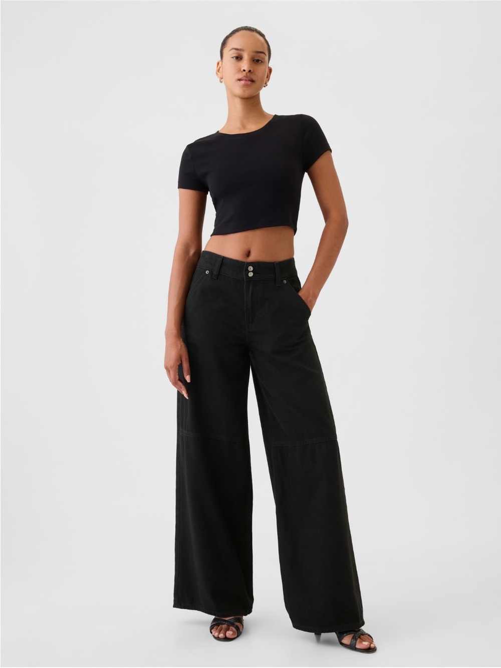 GAP Black Mid Rise Ultrasoft Baggy Wide-Leg Women's Jeans 2 Short 26